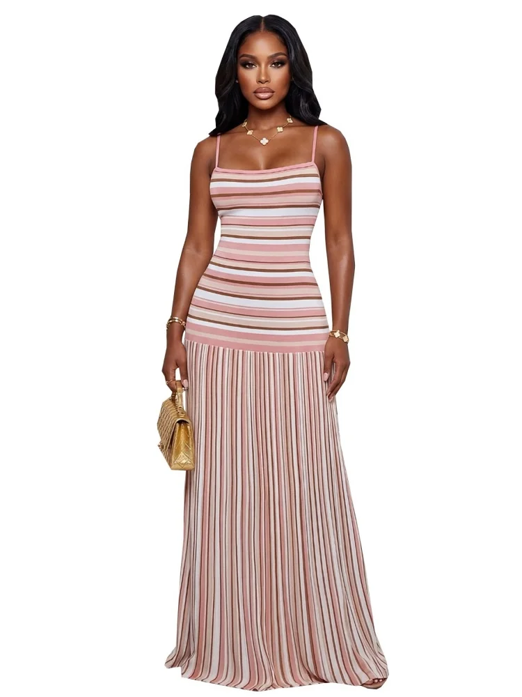 Wmstar Dresses for Women Wholesale Summer Halter Backless and Striped Design Fresh and Breezy Summer Resort Dress Drop Shopping