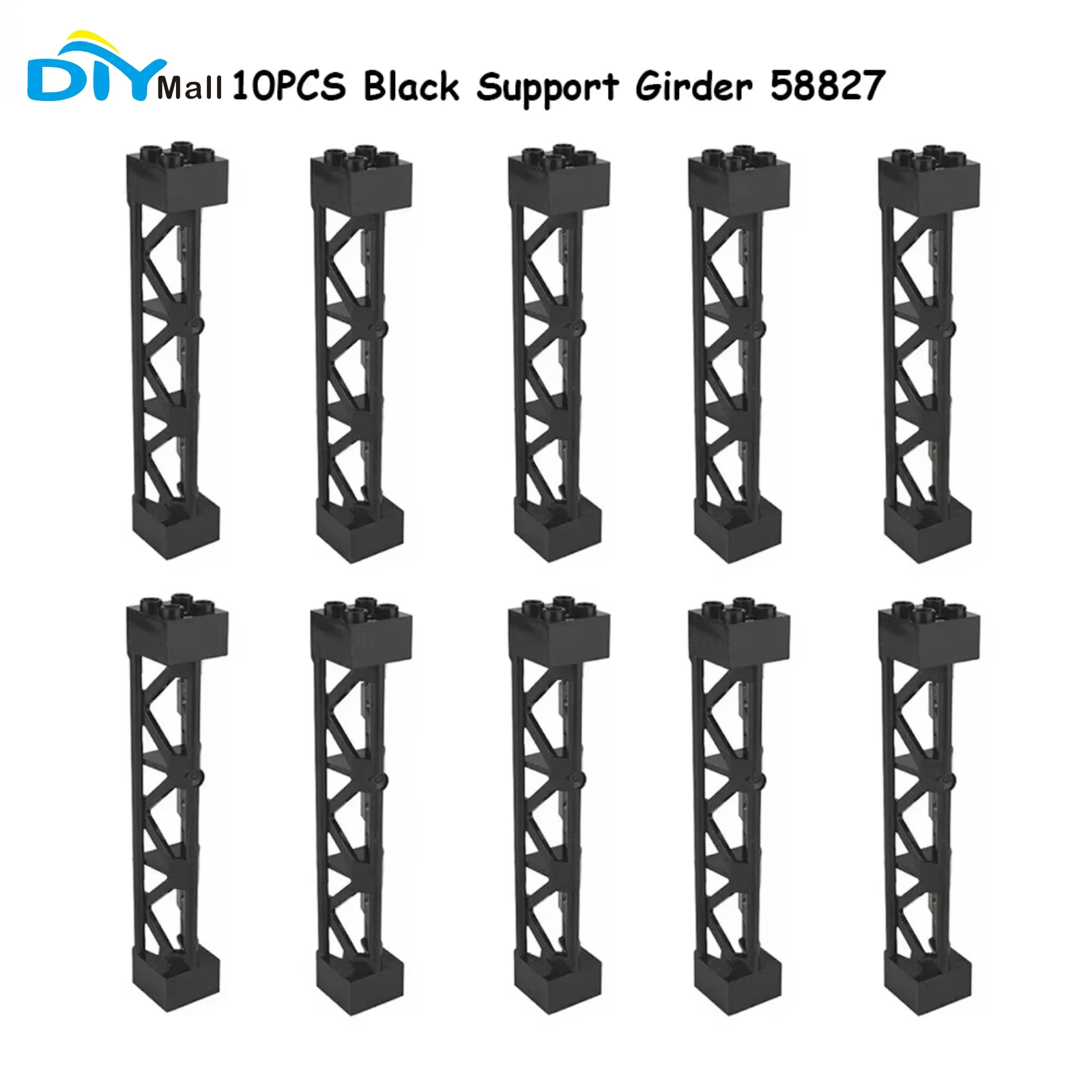 DIYmall 10PCS Black Train Track Support Girder - Triangular 2x2x10 for legoeds Compatible MOC 58827 95347