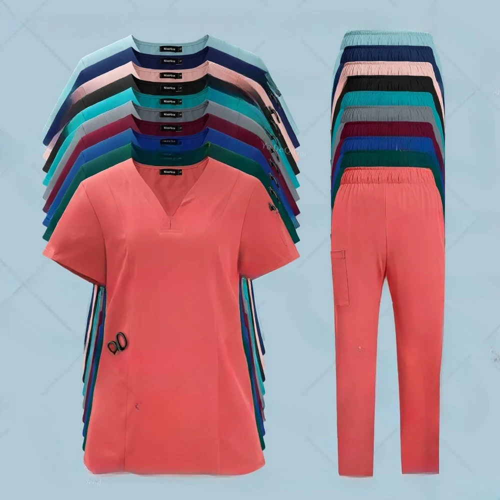 

New Nurse Uniforms Women Casual Short Sleeve Apparel Top Straight Pants Pharmacy Workwear Medical Hospital Doctor Nursing Suits