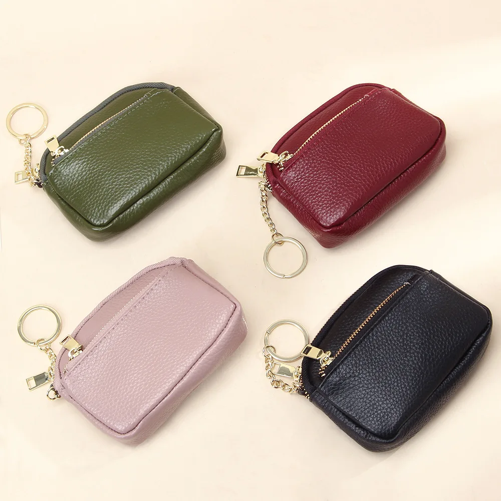 Women Coin Purse Genuine Leather Female Double Zipper Travel Organizer Mini Pouch Women Storage Bag with Key Chain Small Wallets