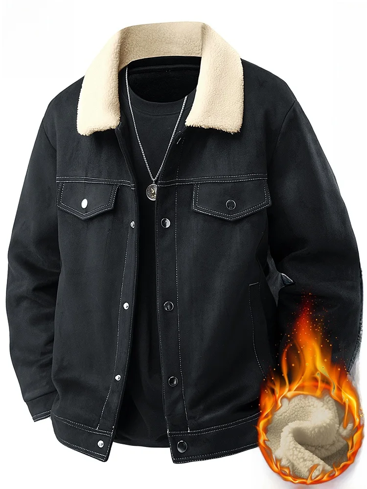 

Lormen Men's Fce Lined Suede Jaet Thiened Casual Autumn Winter Coat Warm Workwear Sle Stand Fit Faion Urban