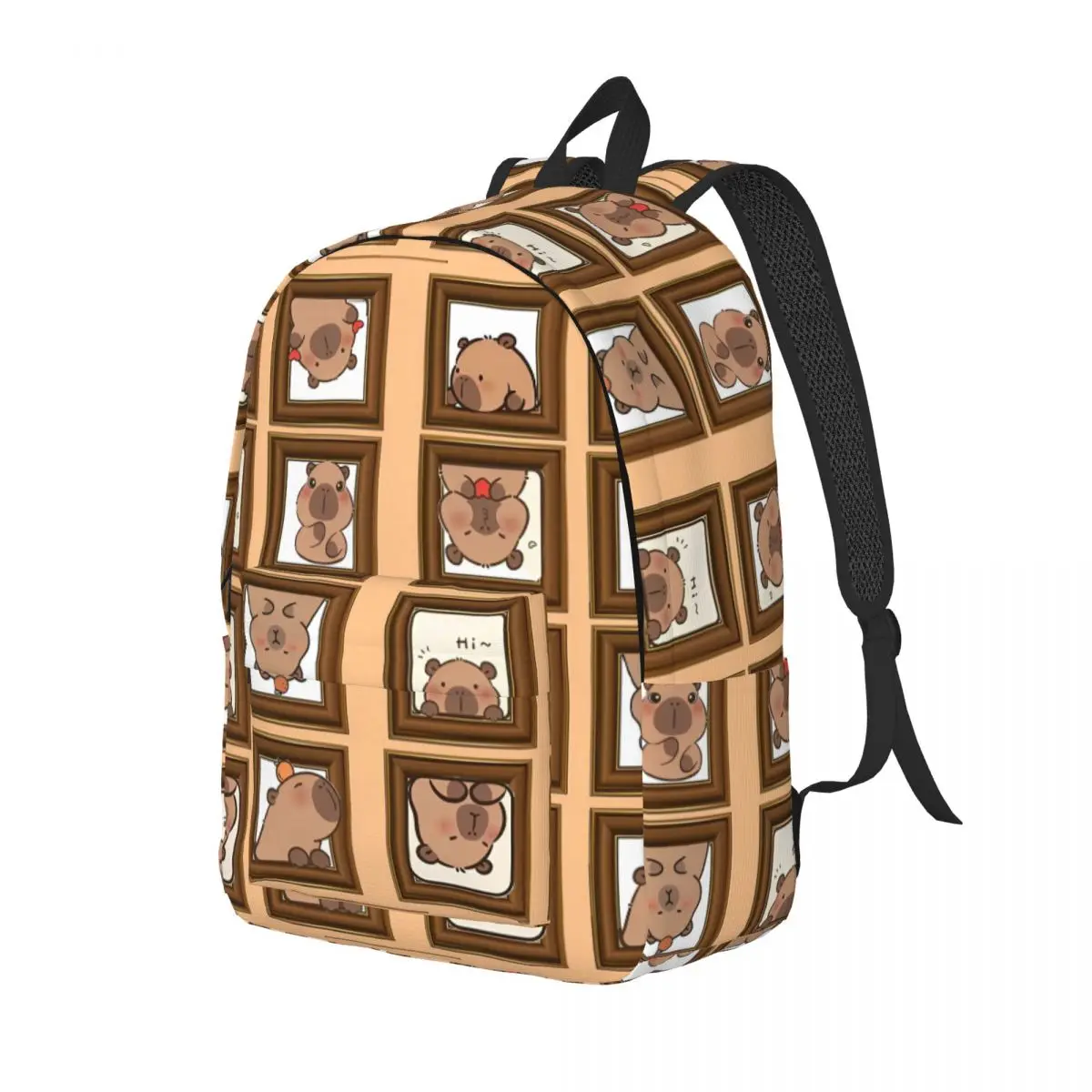 Cute Capybara Cartoon Print Backpack Boy Polyester Outdoor Style Backpacks Pattern Kawaii High School Bags Rucksack