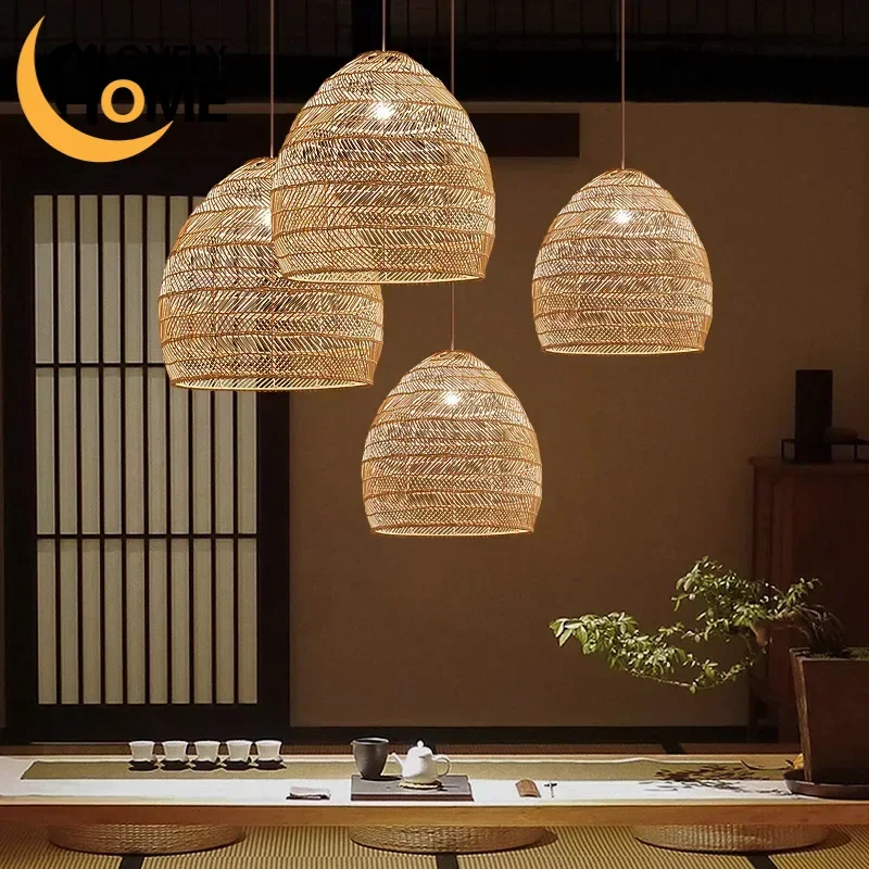 Dia22/30/40cm Handmake Rattan Lamp Vintage Hanging Lamp Loft Living Room Dining Room Home Decor Cafe Restaurant Pendant Light