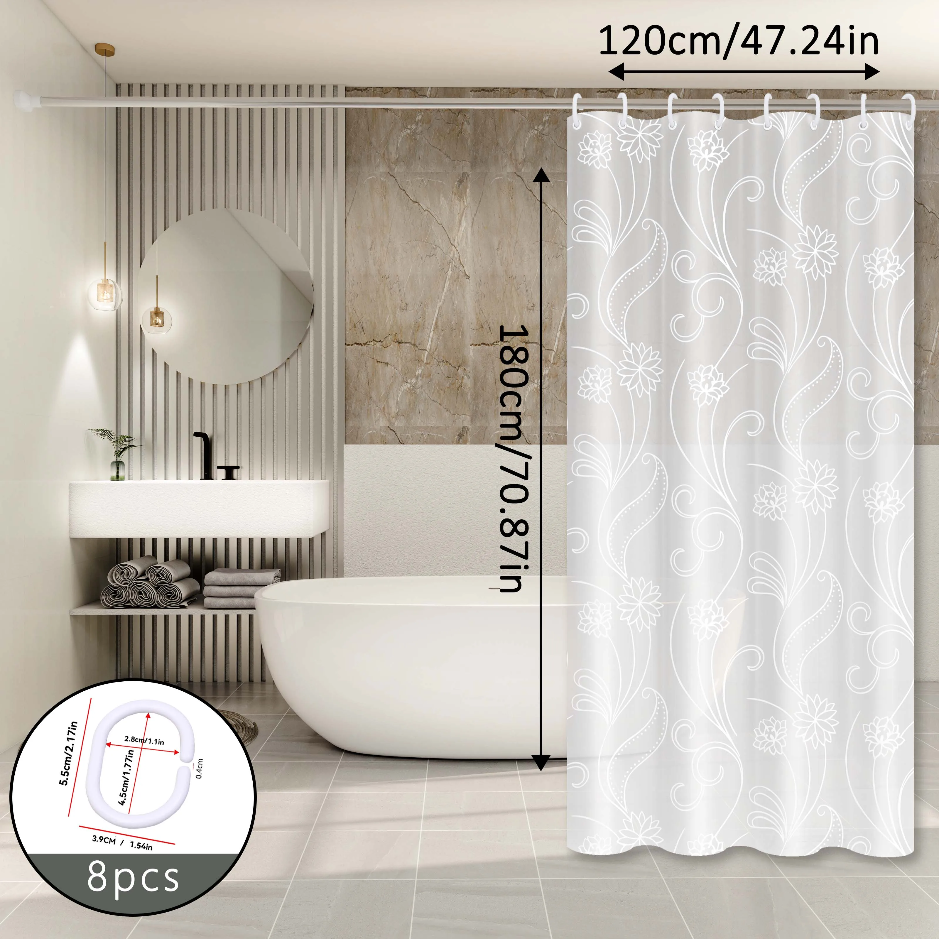 White Lotus Minimalist Shower Curtain, Fresh Style Bathroom Partition Curtain, Beautiful Curtain for Rental Home Bathroom Renovation