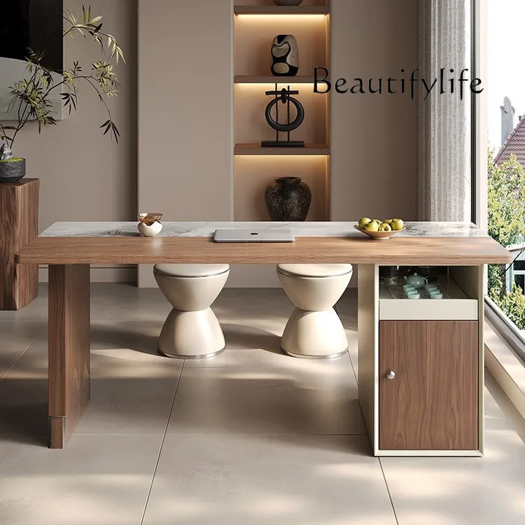 Italian medieval style solid wood tea table and chair combination household rock slab tea table