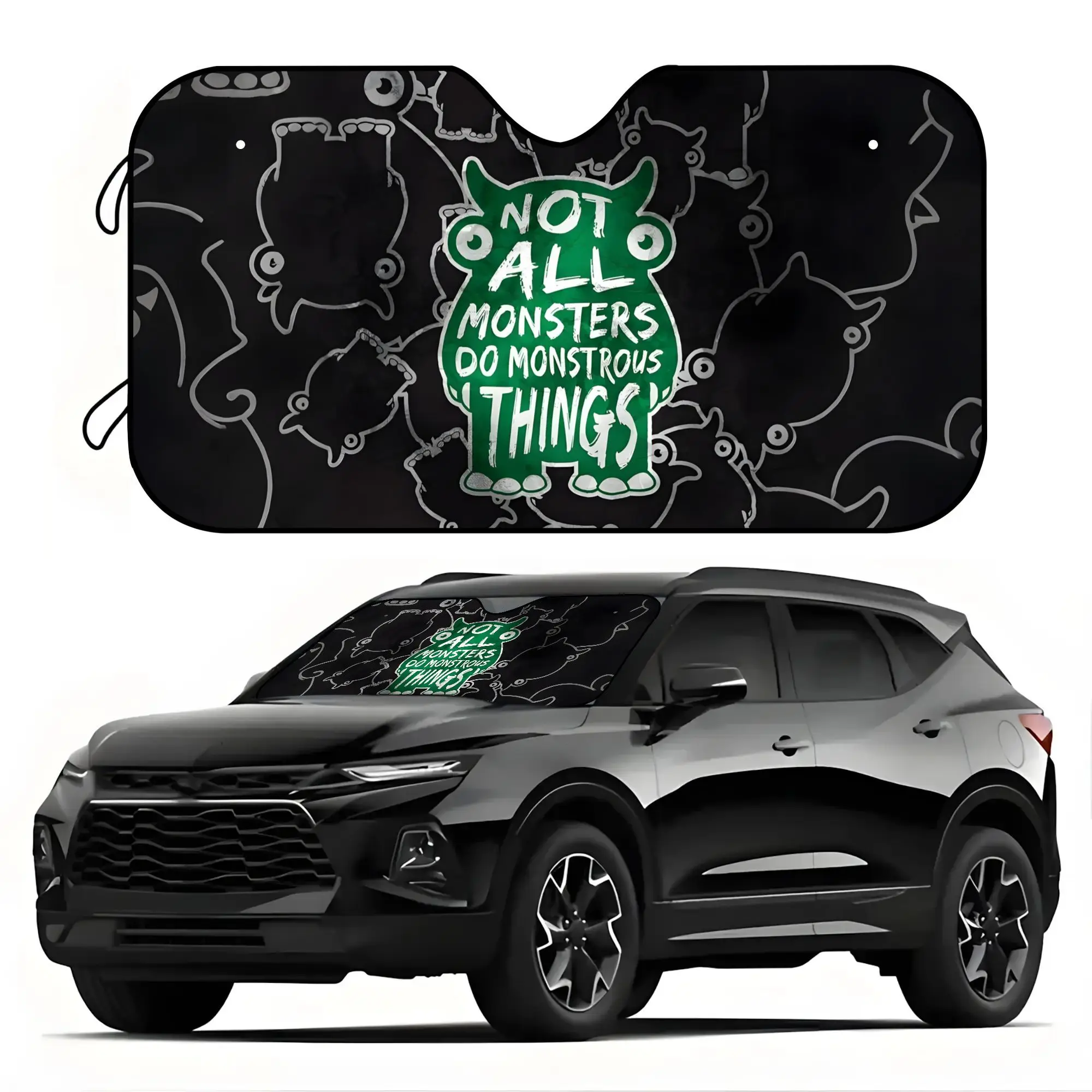 1pc An Adorable Monster Design Sunshade For Cars, Offering UV And Heat Protection, Foldable, Fits Most Front Windshields, Safegu