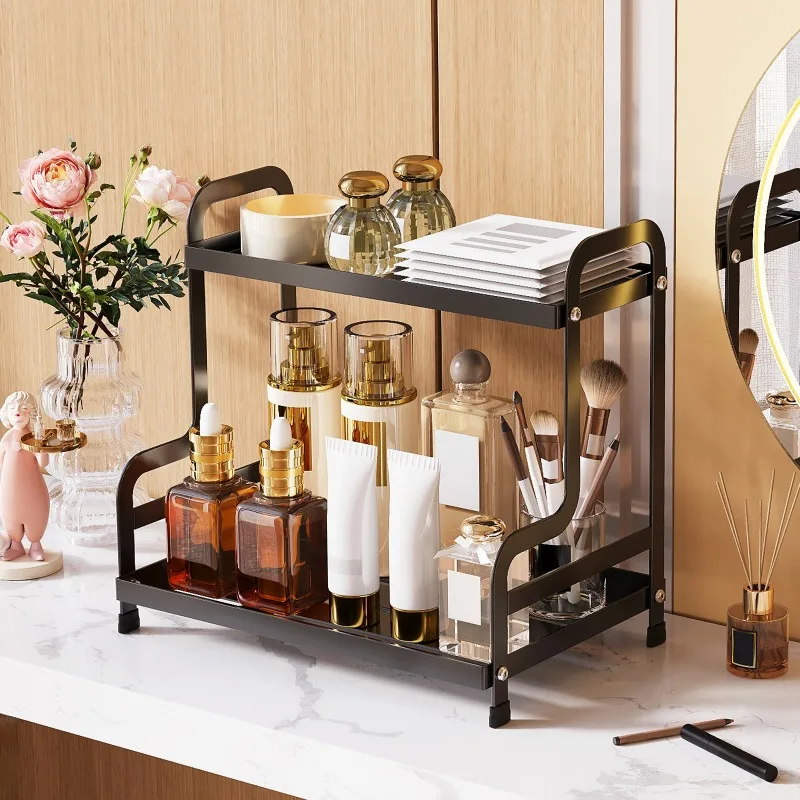 

2 Tier Under Sink Organizer Sliding Cabinet Basket Organizer Storage Rack with Hooks Hanging Cup Bathroom Kitchen Organizer New