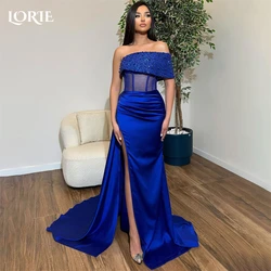 LORIE Royal Blue Mermaid Evening Dresses Glitter Off Shoulder One Sleeves Prom Dress Pleats High Side Slit Celebrity Party Gowns