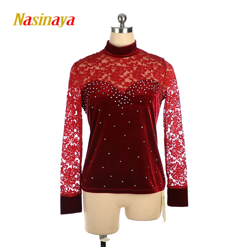 Women's Adult Figure Skating Training Competition T-shirt Patinaje Rhythmic Gymnastics Velvet Long Sleeve Lace Clothing