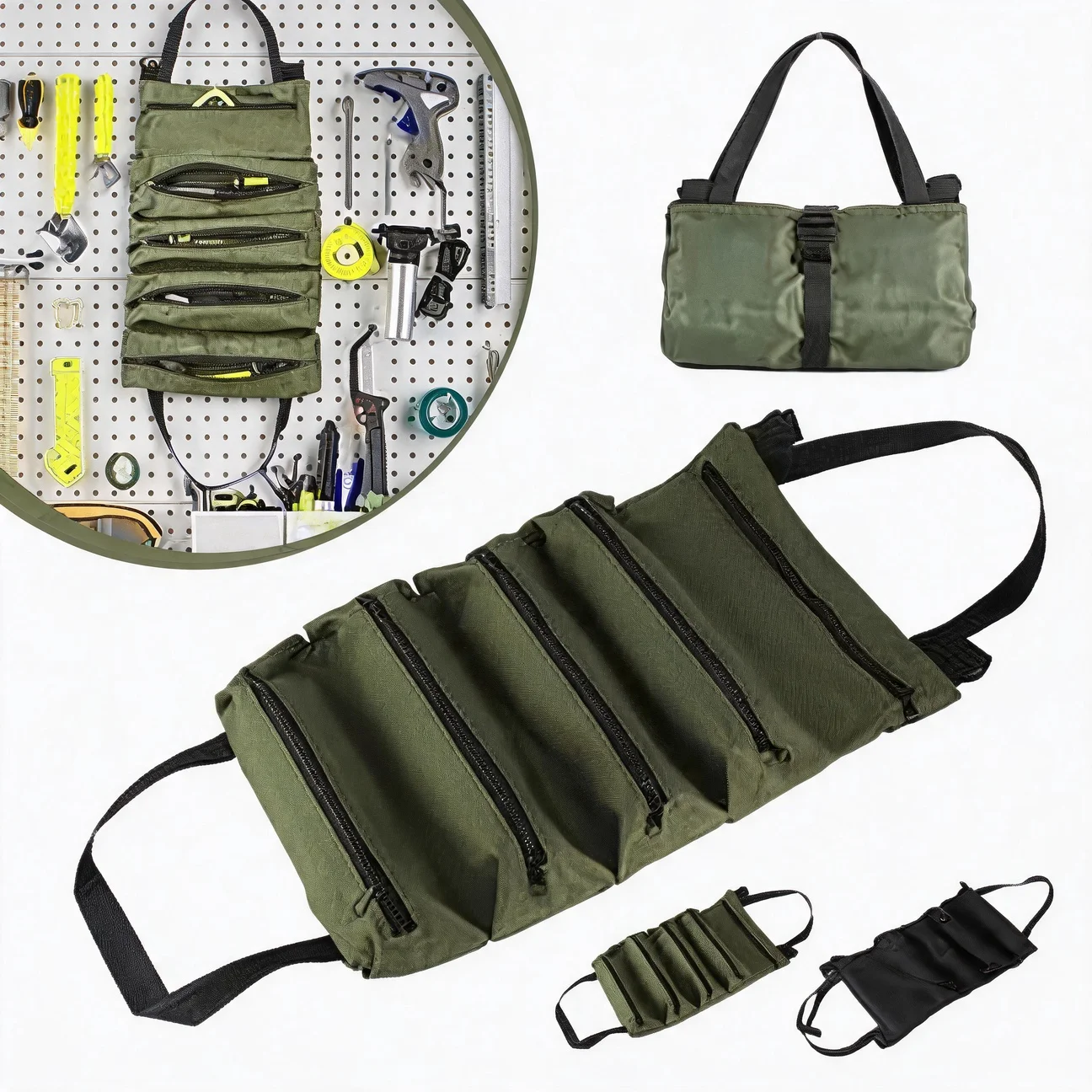 Tool Organizer Bucket Canvas Tool Roll Multi Purpose Roll Up Tool Bag Wrench Roll Car First Aid Kit Wrap Roll Storage Case