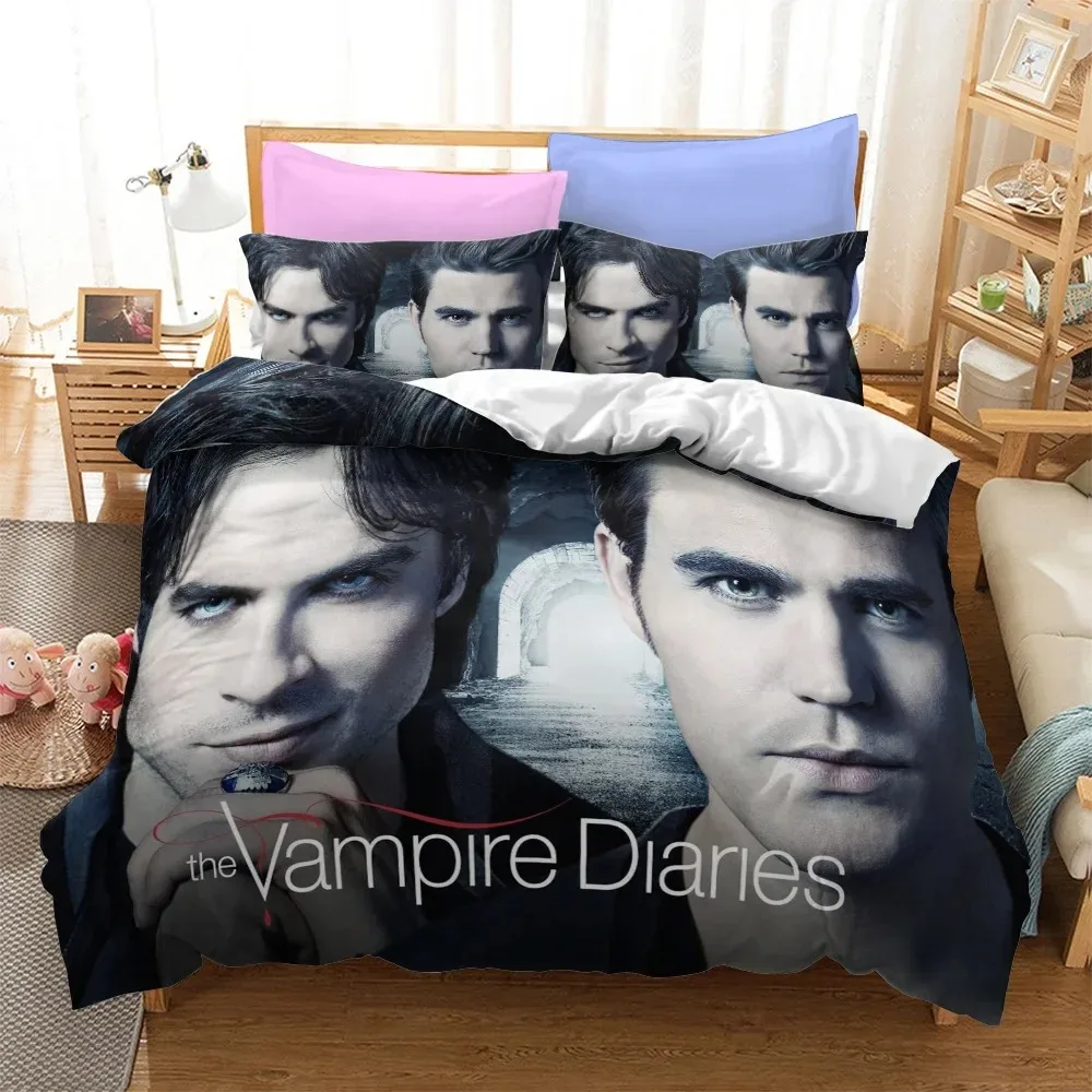 Ensemble de literie imprimé en 3D The Vampire Diaries pour adultes et enfants, taie d'oreiller, housse de couette, double, double, double, pleine reine, roi, literie, housse de couette, athlon