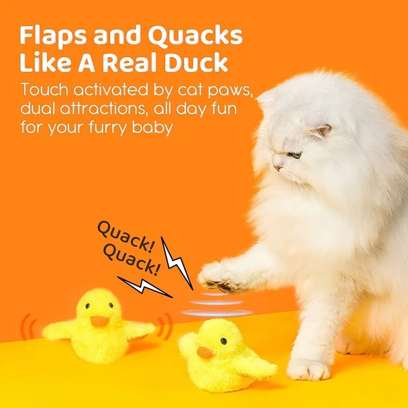 Flapping Duck Cat Toys Interactive Electric Bird Toys Washable Cat Plush Toys with Vibration Sensor Cats Game Toys Kitten