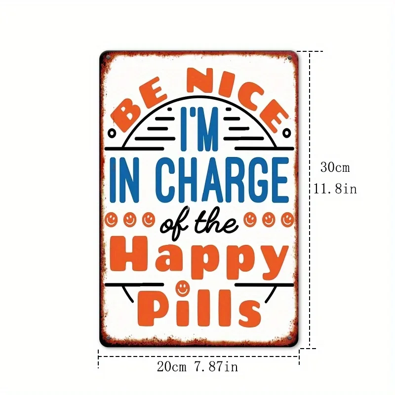 An 20.32X30.48 cm Aluminum Sign Featuring a Retro Logo for a Fun Pharmacist'S Pharmacy Specializing in Happiness Pills, Suitable