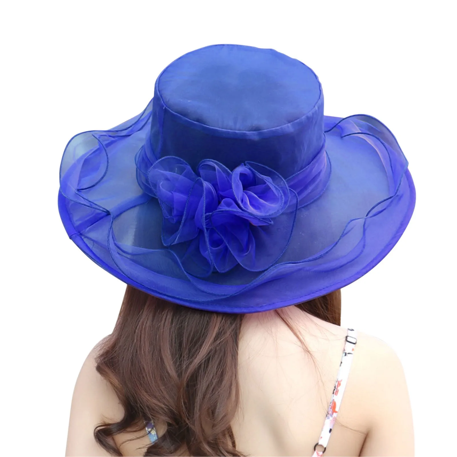 Women Organza Hat Flower Shade Seaside Beach Summer Sunshade Hat Solid Color Elegant Ladies Sun Hats