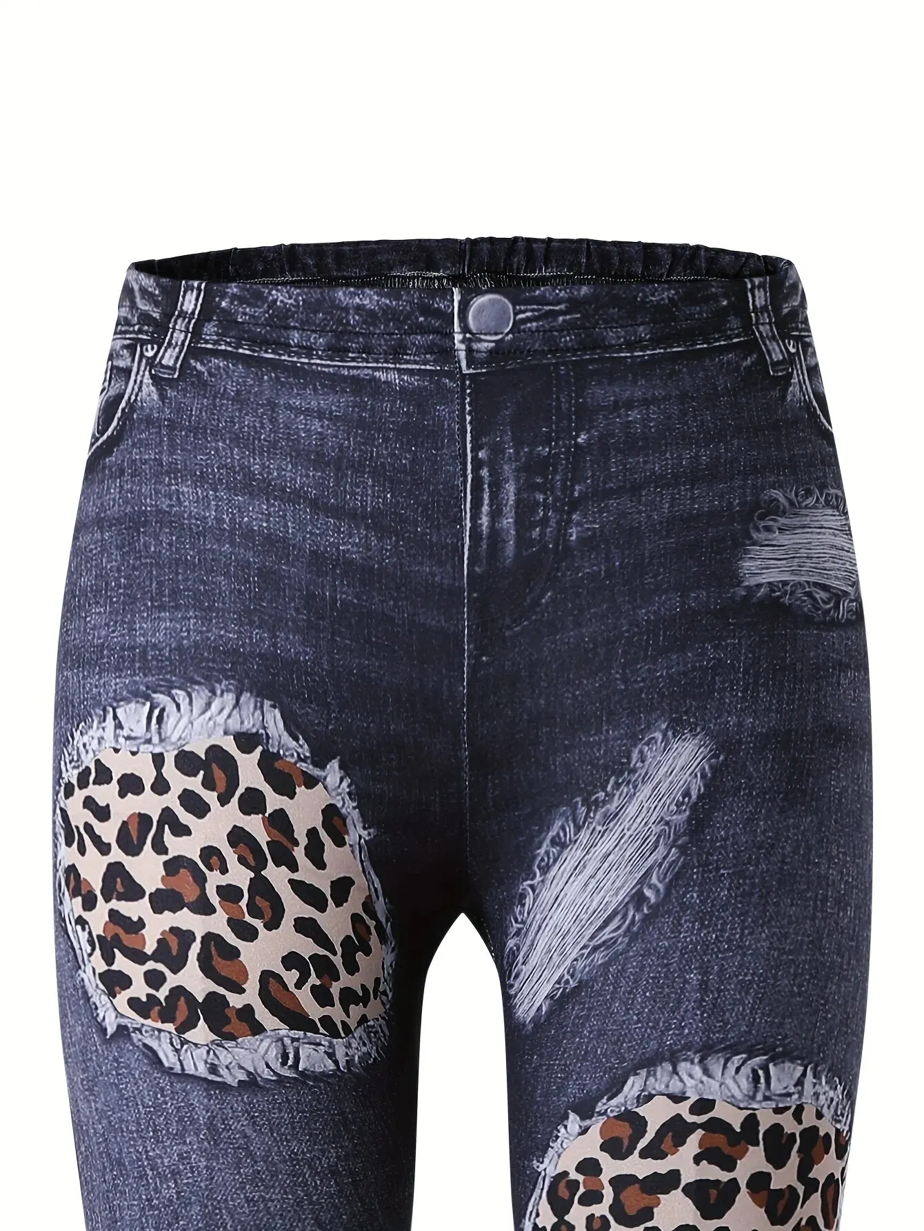 Girls Spring and Autumn Leopard Print Fake Denim Digital Print Slim Fit Knitted Trousers Versatile Leggings