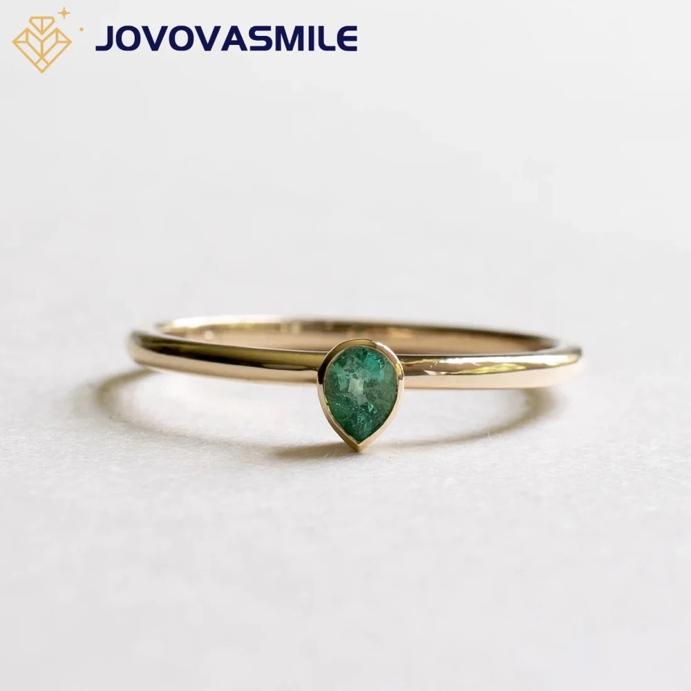 JOVOVASMILE 3*4mm Pear Teardrop Cut Emerald Ring 18K Yellow Gold For Woman Wedding Jewelry