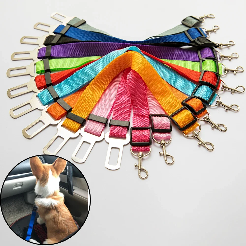 Adjustable Pet Dog Cat Car Seat Belt for Dogs Harness Leash Small Medium Travel Clip French Bulldog Dog Accessories Supplies