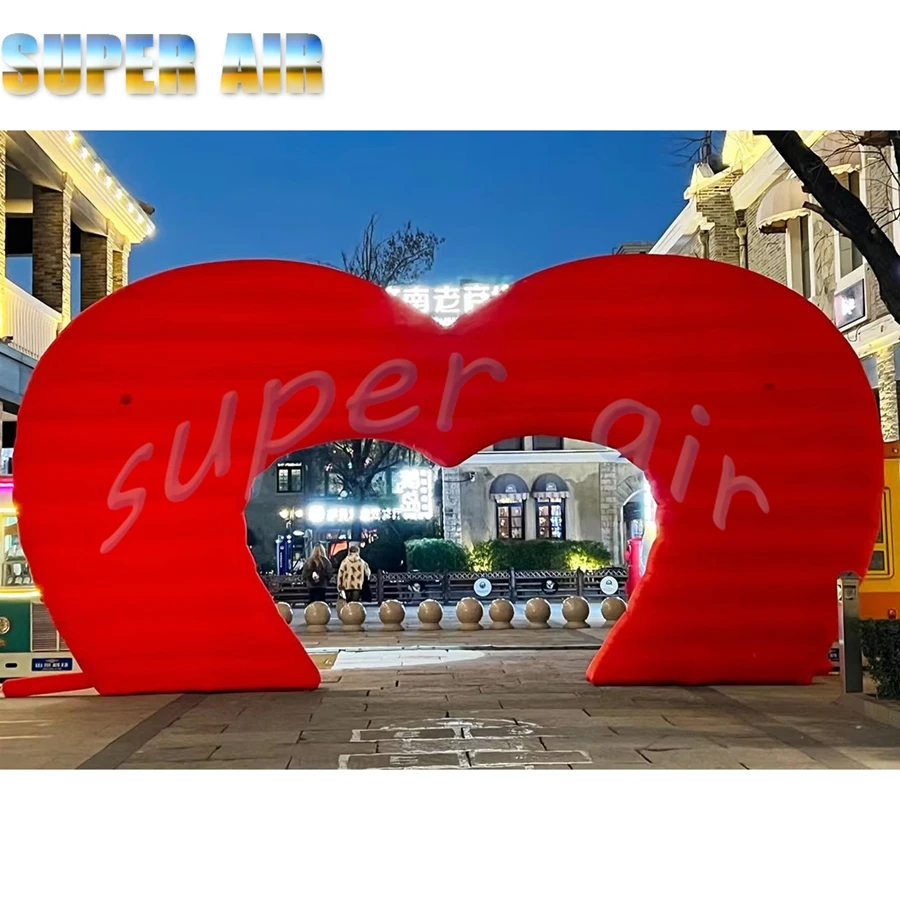 발렌타인 데이 장식 파티용 팬이 있는 빨간색 야외 풍선 심장 아치