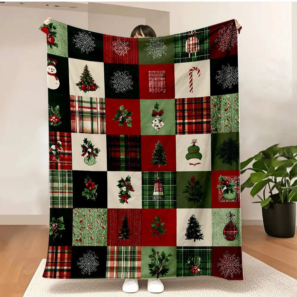 Merry Christmas Blanket Christmas Tree Gingerbread Man Red Flannel Blanket for New Year Christmas Gift for Family Nana Mon Dad