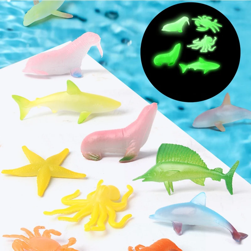 

New Glow-in-the-dark Marine Animals Colorful Animal Toy Model Simulation Shark Lobster Starfish Octopus Soaking Expanding Toys