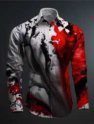 Gradual Men's Business Casual 3D Printed Shirt Party Street Vacation Fall winter Turndown Long Sleeve 4-Way Stretch Fabric Shirt