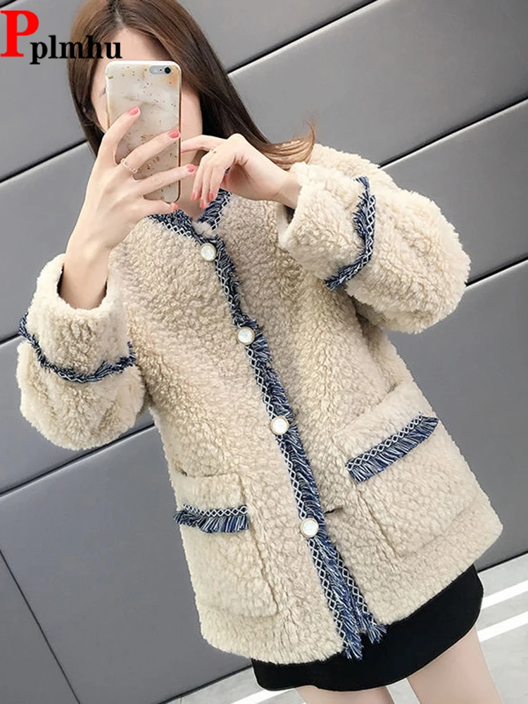 Winter Warm Women's Fake Lamb Wool Jacket Korean Faux Fur Ceket Tassels Thick Coat Hairy Chaqueta Mujer Casual Fluffy Jaqueta