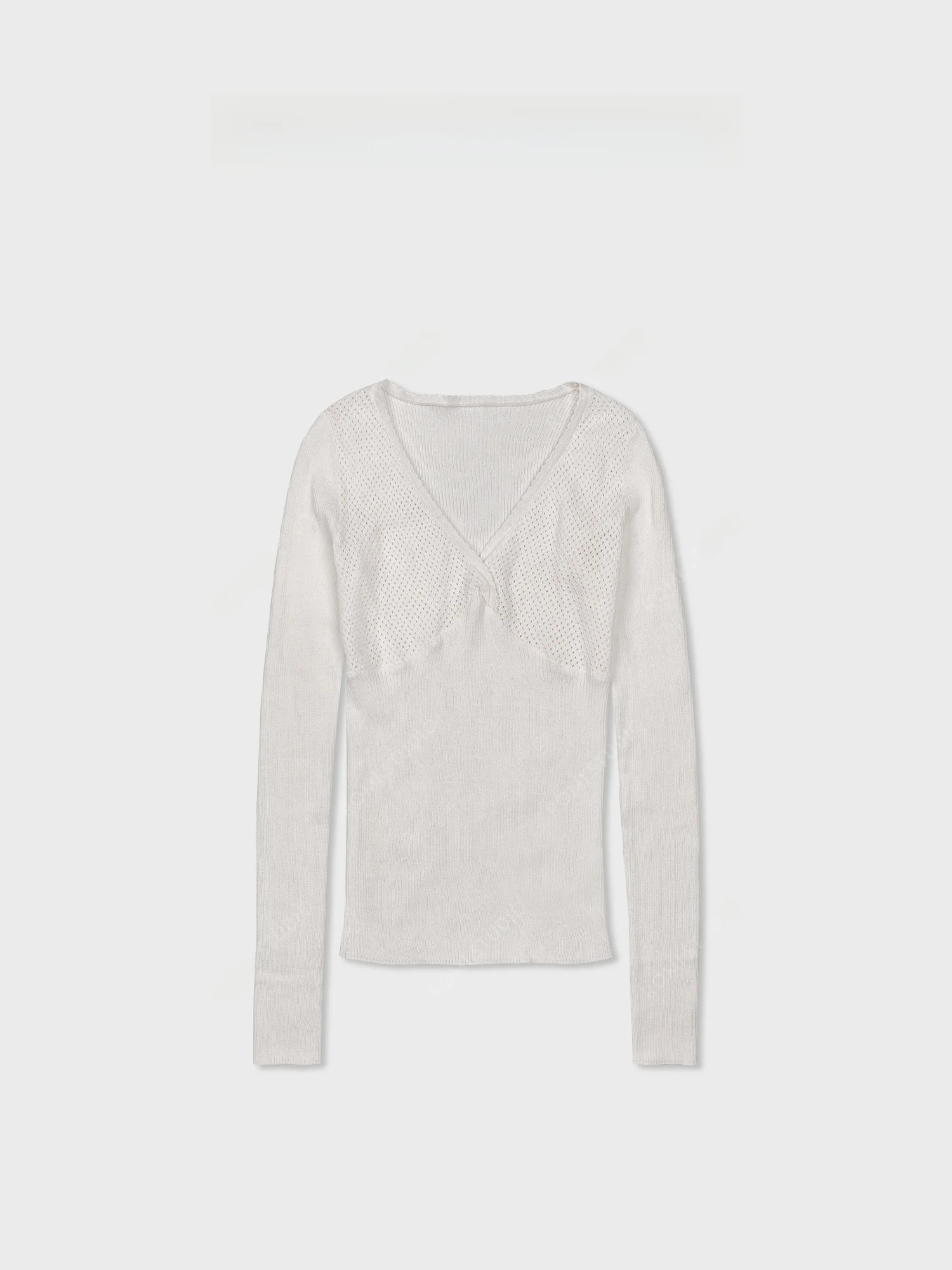 

Легкий свитер с V-образным вырезом Romi Studio High Gauge, тонкой текстурой, длинными рукавами, повседневный, женский, вязаный топ RWCAS67020