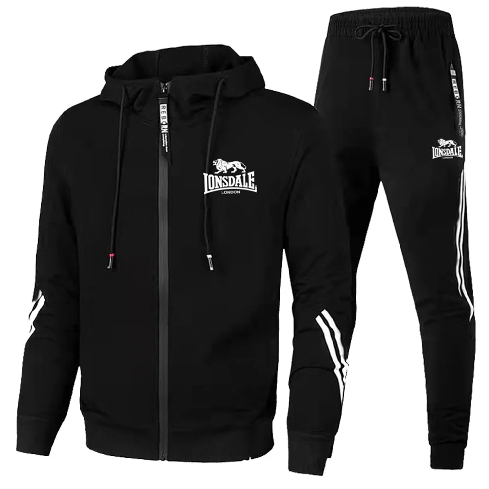 2024 New Leisure Outdoor Sports Set Lonsdale Logo Travel Fitness Running Morning Casual Men's Two Piece