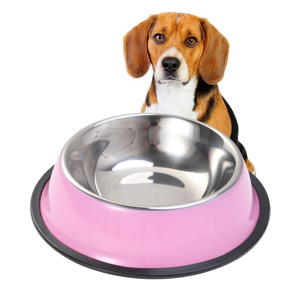 

Stainless Steel Dog Bowl for Dish Water Paw Dog Food Bowl Pet Puppy Cat Feeder 18cm (Pink) pet bowl pet supplies