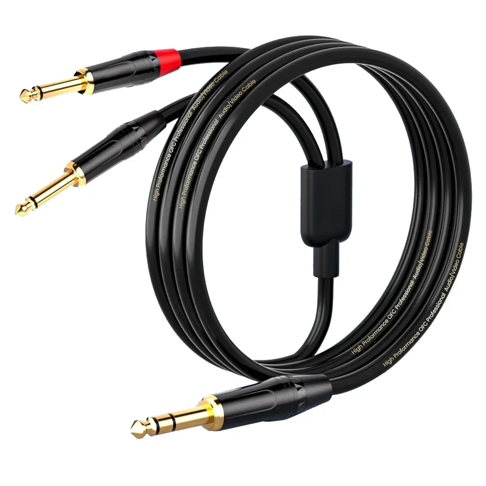 

6.35mm TRS Stereo To Dual 6.35mm TS Mono Insert Cable Y-Splitter Stereo Breakout Cable Patch Cord for Music Player Amplifier Etc