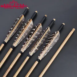 85cm Archery Bamboo Arrows with 5 inch turkey Feather OD 8mm Arrow Shaft for Outdoor Bow and Arrow Shooting Hunting Accessories