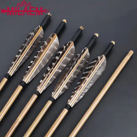 85cm Archery Bamboo Arrows with 5 inch turkey Feather OD 8mm Arrow Shaft for Outdoor Bow and Arrow Shooting Hunting Accessories