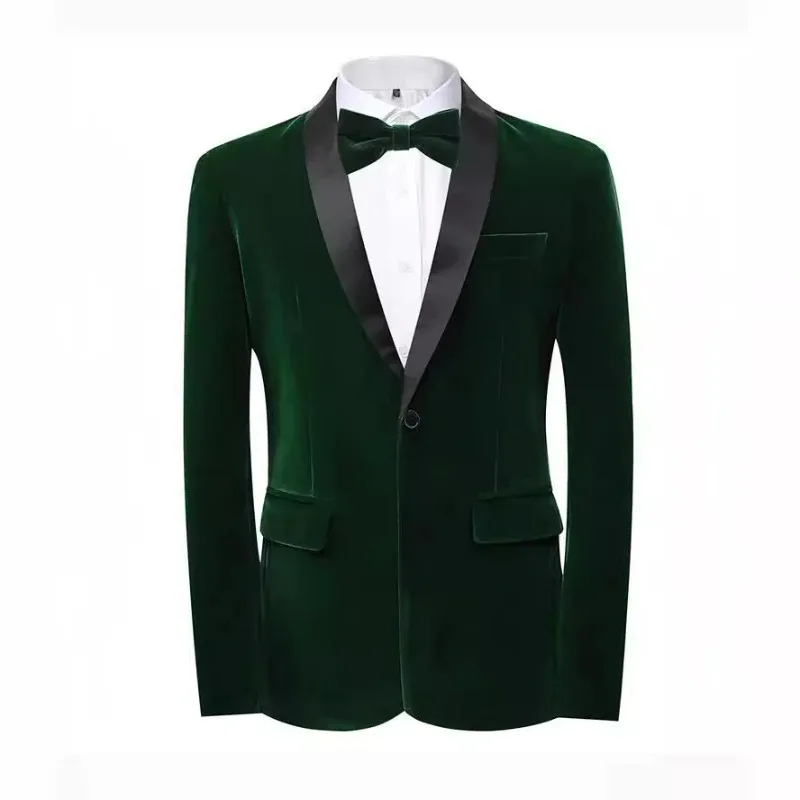 KIDWHXR Man Blazer British Style Velvet Contrast color Male Suit Coat Single-breasted Long Sleeve Slim Versatile Men Outerwear