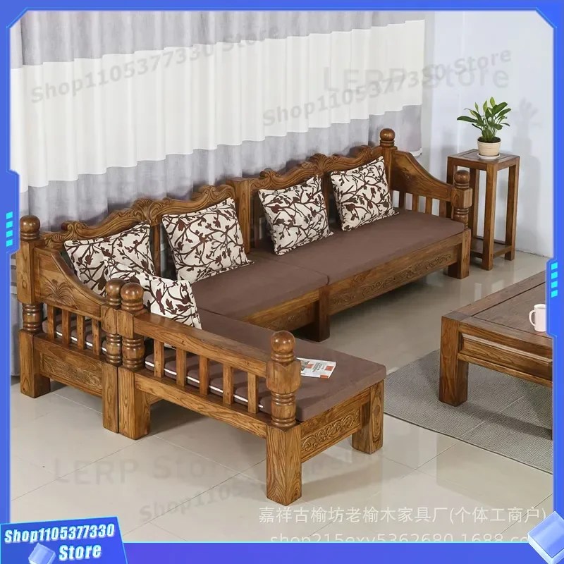 New Chinese Style Solid Wood Sofa Set Old Elm Living Room Furniture Zen Homestay Coffee Table Combination for Hotel Clubhouse