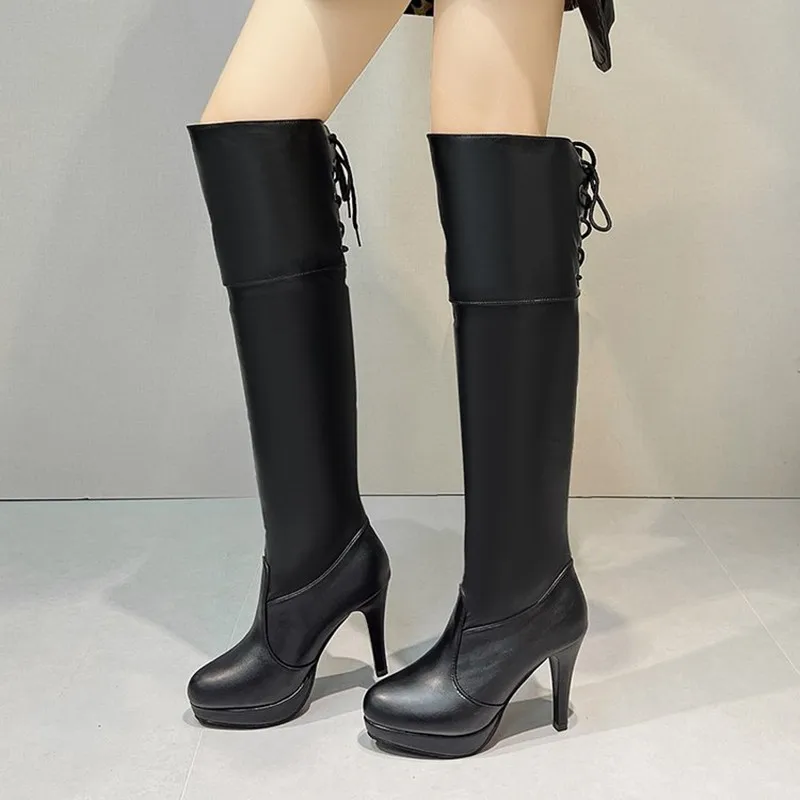 10cm Women PU High Heels Knee-High Boots Women's Custom Autumn Winter Platform Thigh High Boots Luxury Sexy Ladies Dancing Shoes