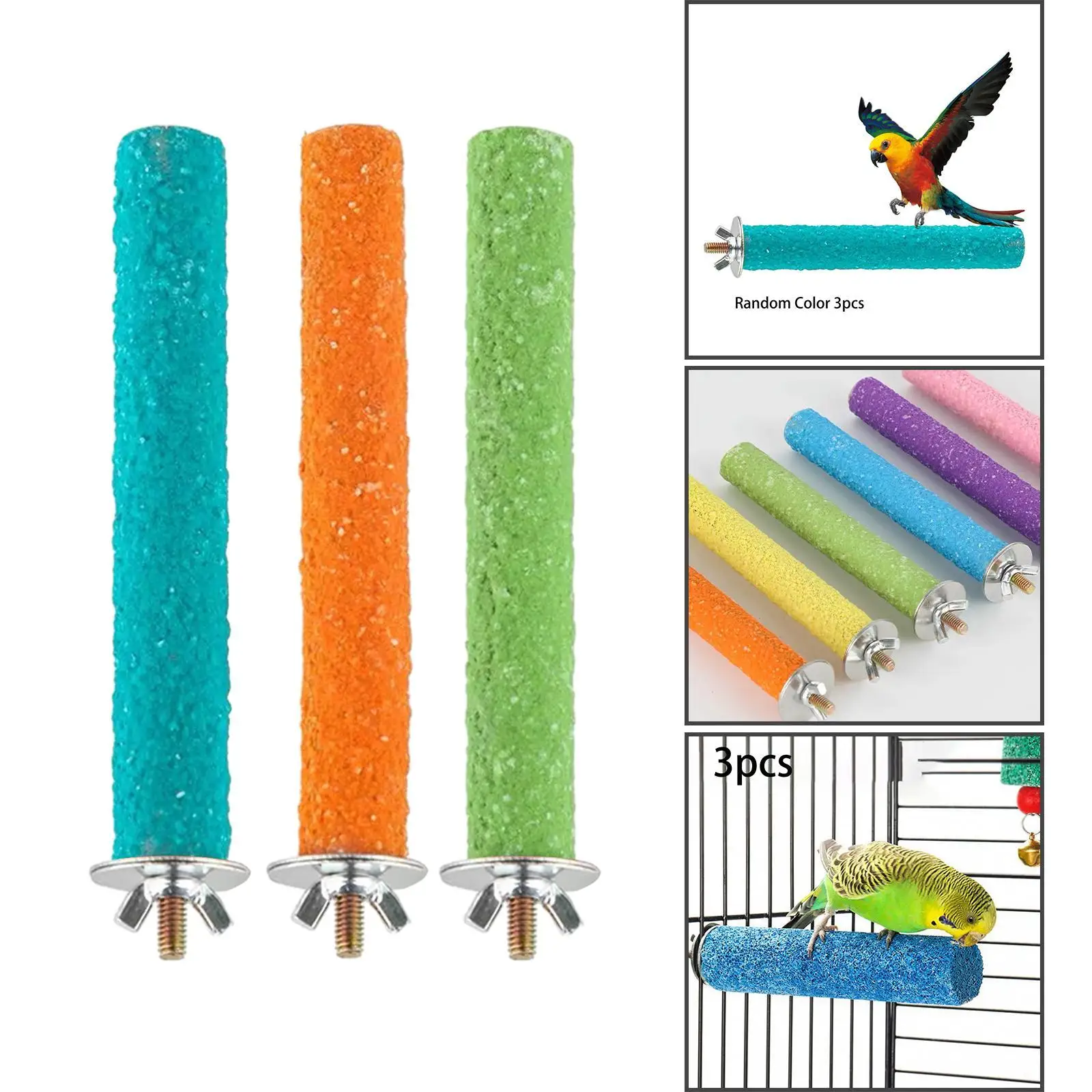 3Pcs Parrot Perch Wood Bird Stand Sticks Exercise Toys Bird Perch Stand Birdcage Scrub Stand Bar for Conures Finches Budgies