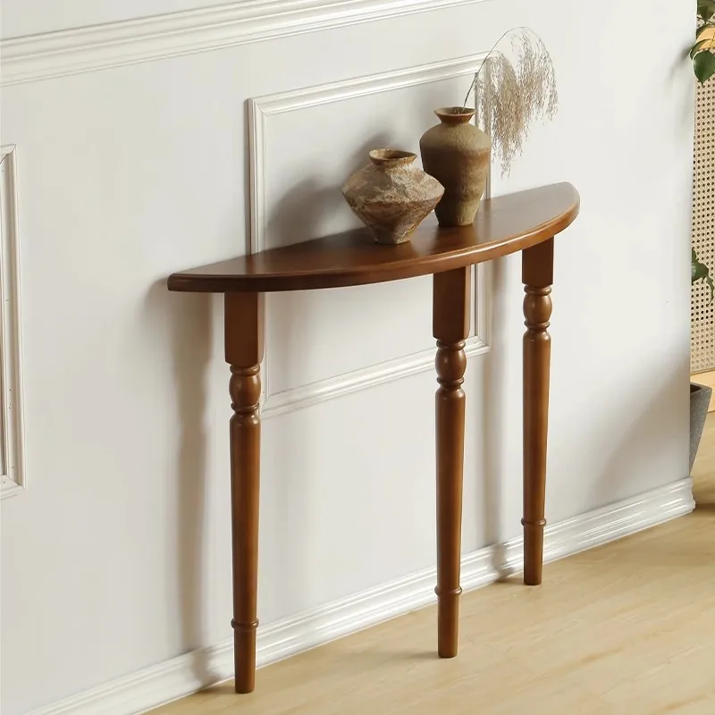 

French Country Glam Console Table Solid Wood Entryway Furniture with Semicircular Design Space-saving Narrow Hallway Table