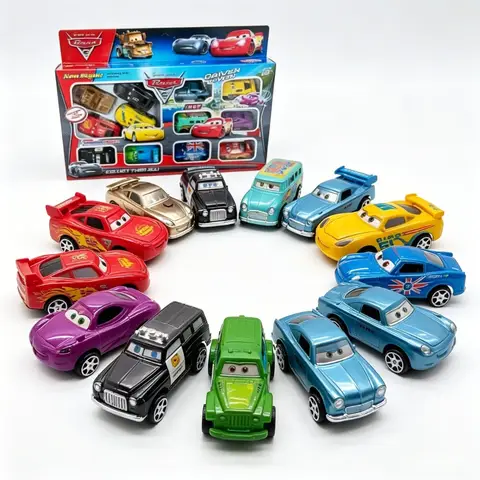 12pcs/Set Pixar Cars Lightning Mcqueen Jackson Storm Mater Pvc Model Back-Force Car Toy For Kids Birthday Gift Set @