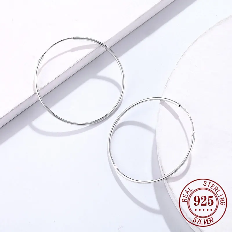 Senlissi - Roségoldene Creolen für Damen, 925er Sterlingsilber, originelle modische Ohrringe, Cерьги Kольца Ringe, echtes Gold – Detail 11