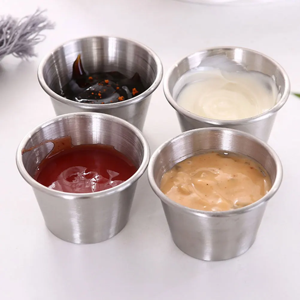 

10pcs 304 Stainless Steel Sauce Cup Reusable Condiment Bowl Seasoning Storage Kitchen Dining Silver Decorative
