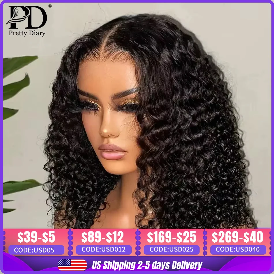 Pretty Diary Deep Wave Bob Glueless Wig Human Hair Ready To Wear Curly Wigs 220 Density 5x5 Closure Pre Cut Lace Preplucked