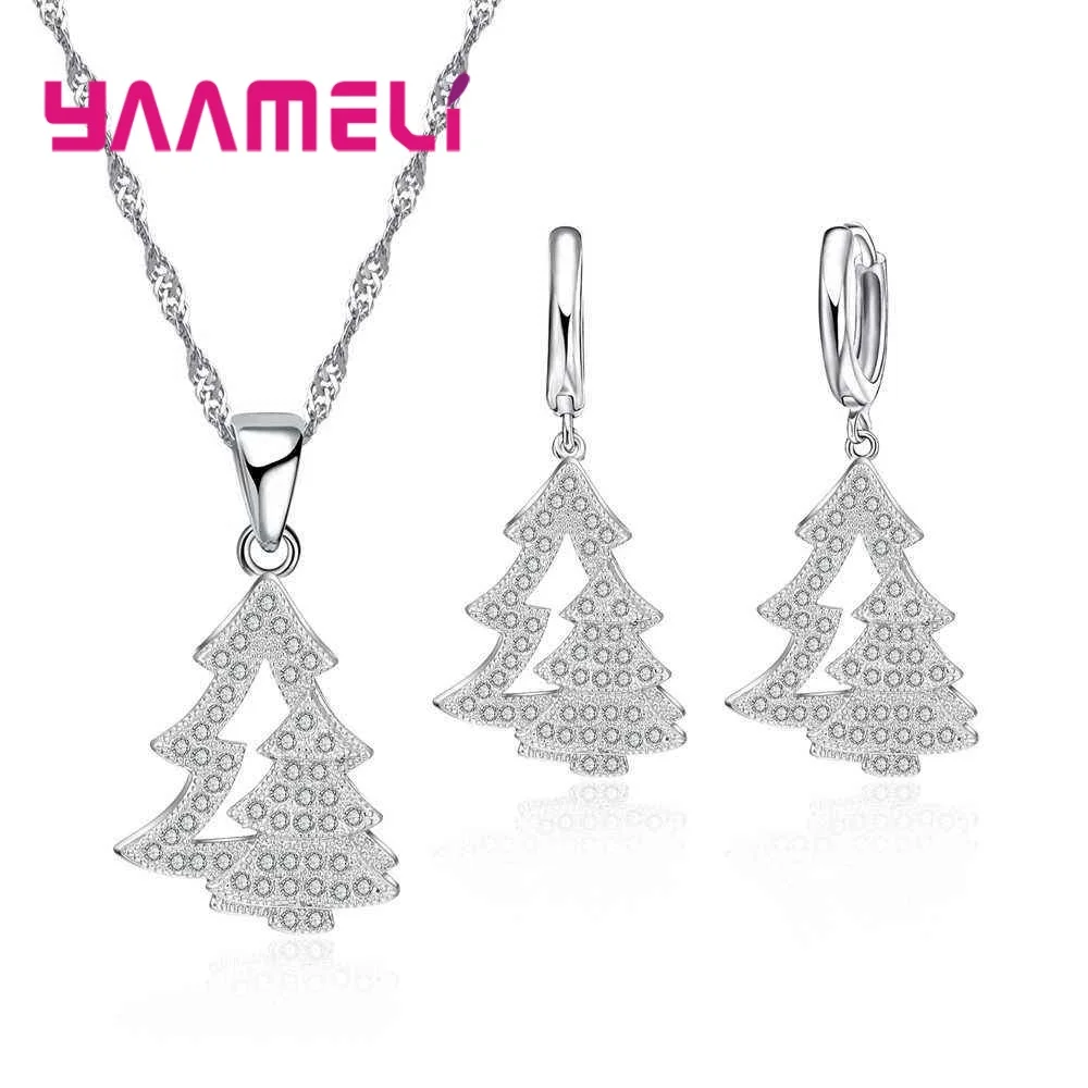 

Новая мода из натурального стерлингового серебра 925 пробы в форме дерева, ожерелье, серьги, комплект с полным кубическим цирконием, женские ювелирные изделия высшего качества