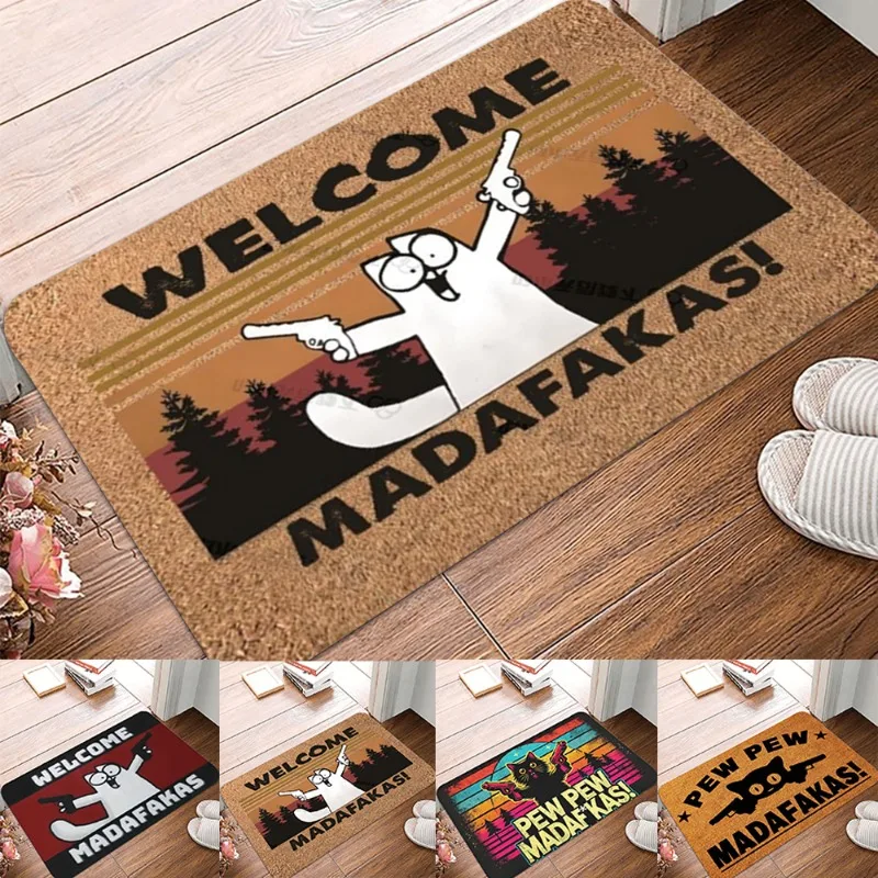 MADAFAKAS-alfombra con patrón para exteriores, antideslizante, fácil de limpiar, alfombra para gatos, felpudo resistente, decoración de entrada para baño, alfombra lavable