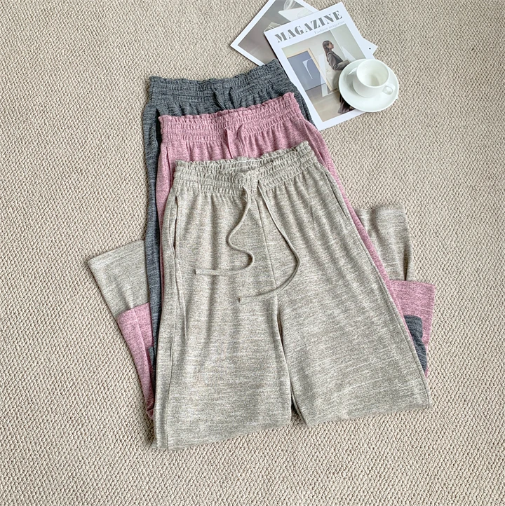 Slimming Wide-leg Long Pants, Spring Casual Thin Knitted Pant For Summer