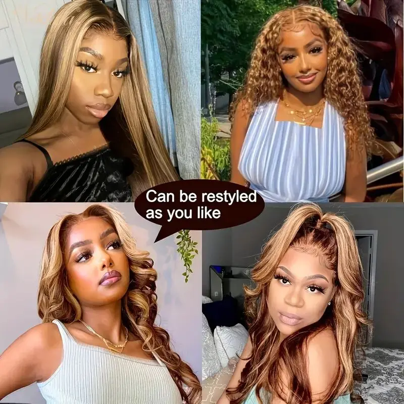 Kinky Straight 13X4 Highlight Ombre Lace Front Wigs P4/27 Honey Blonde Human Hair Yaki Straight Lace Frontal Wigs With Baby Hair