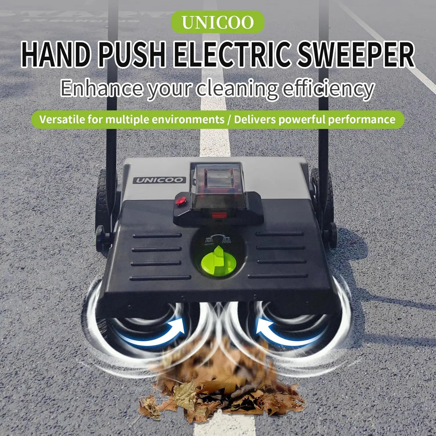 Electric Hand Push Sweeper - Battery Powered Floor Sweeper, Walk Behind Floor Sweeper, Efficient Push Sweeper for Indoor and Out