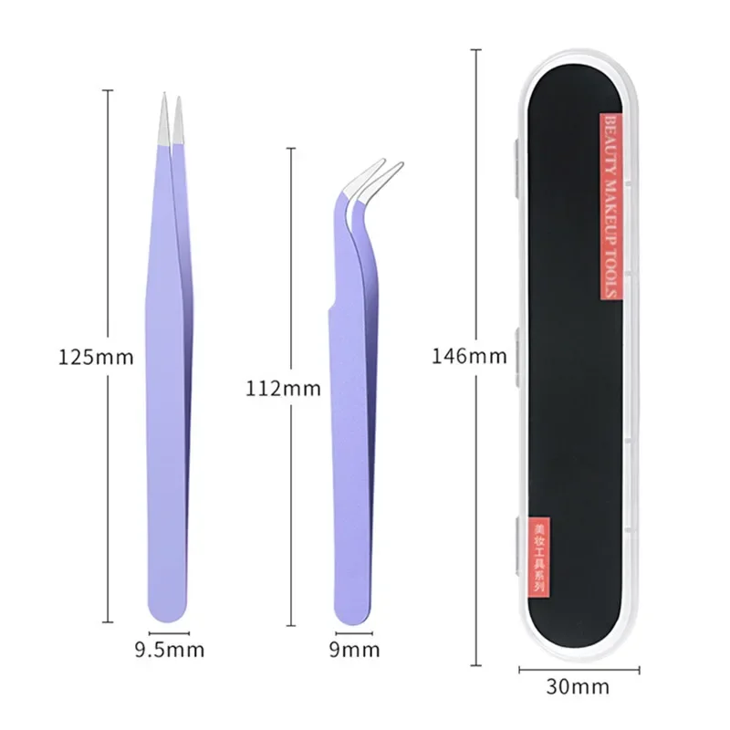 Pinzas antiestáticas de colores para extensión de pestañas, juego de acero inoxidable para cejas, pinzas de precisión de belleza, Kit de maquillaje, herramientas de reparación