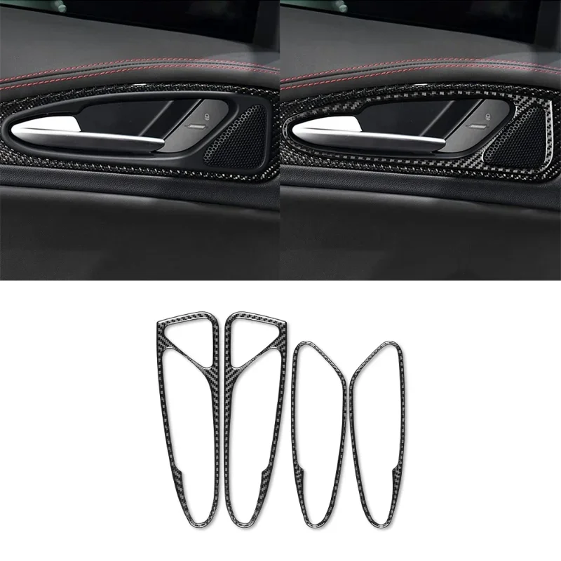 

For Alfa Romeo Stelvio Dry Carbon Fiber Door Handle Decoration Cover Trim Sticker Decal 2016-2022 Interior Moulding Accessories