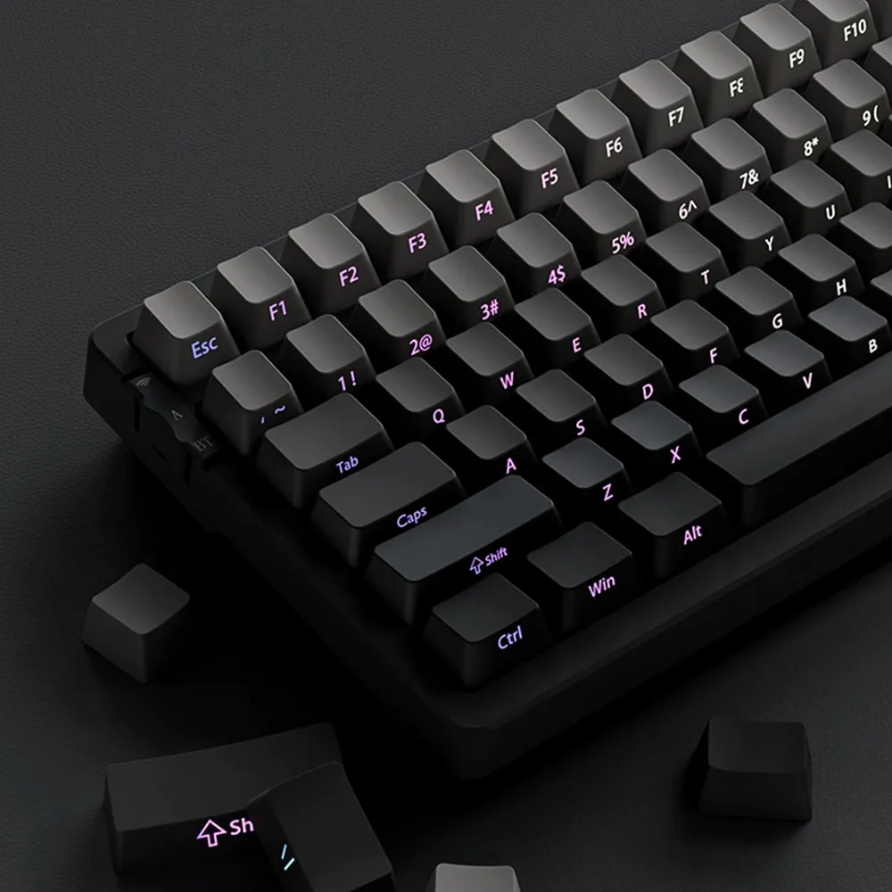 

Black and gray mechanical keyboard keycap side engraved light transmission gradual change adaptation 68 keys 87 keys 108 keys
