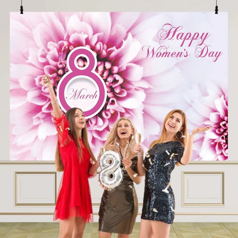Photo Backgrounds for Photography Womens Day Decorations Pink Flowers 8 March Backdrop Adult Female Party Photo Banner Props